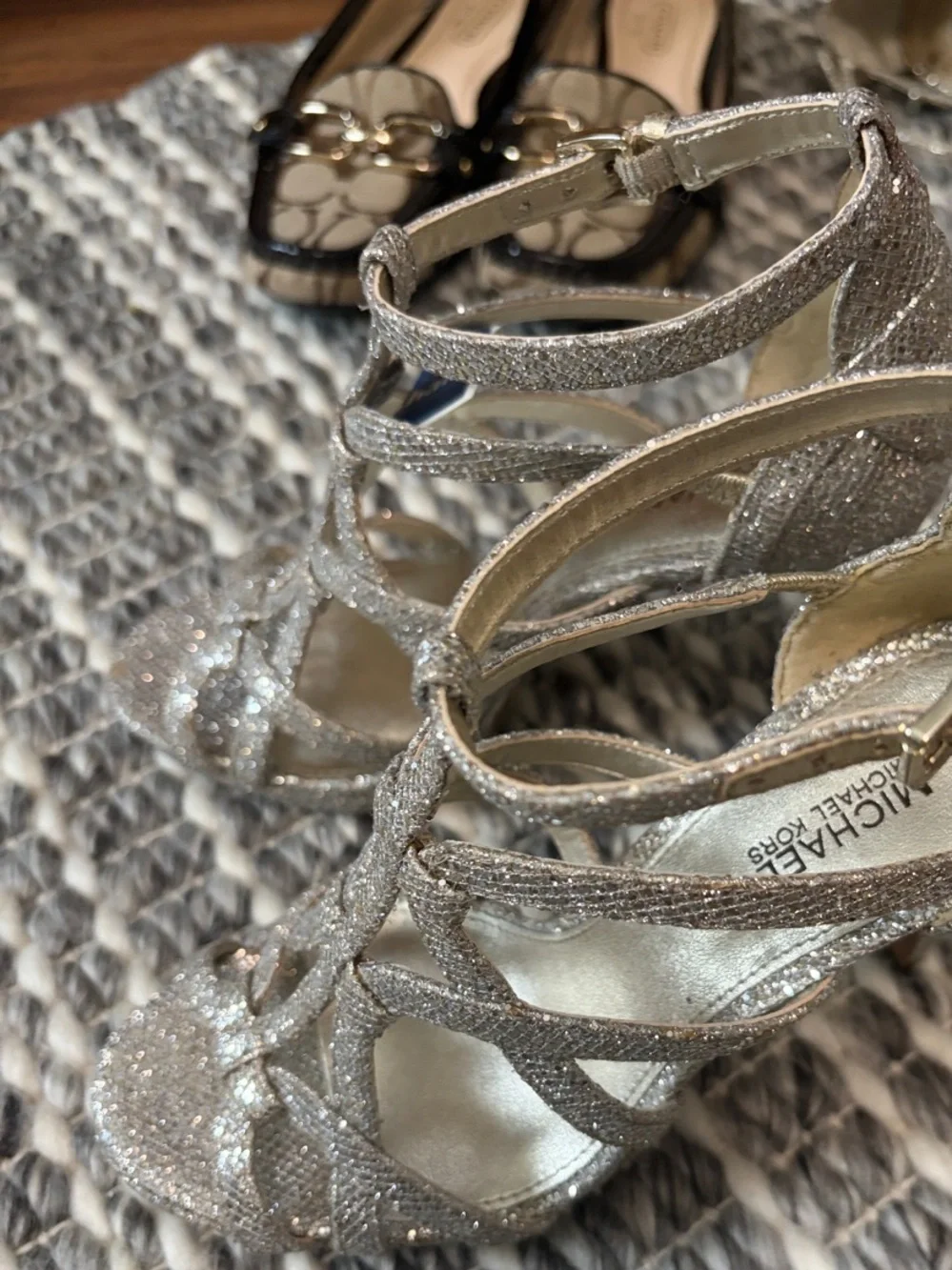 Michael Kors Silver Glitter Happy Strappy Heels